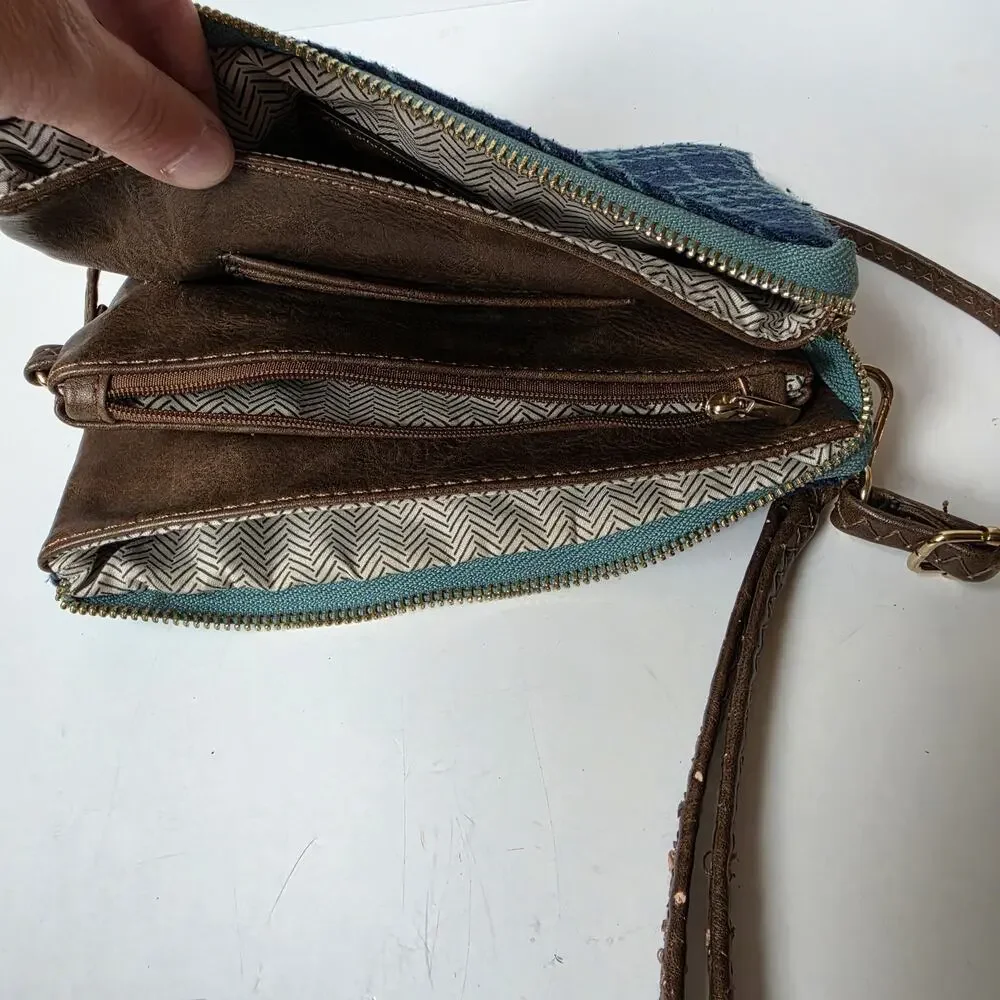 Jen & Co Crossbody Purse Plaid Blue Green Tweed Bag Detachable Straps Wristlet